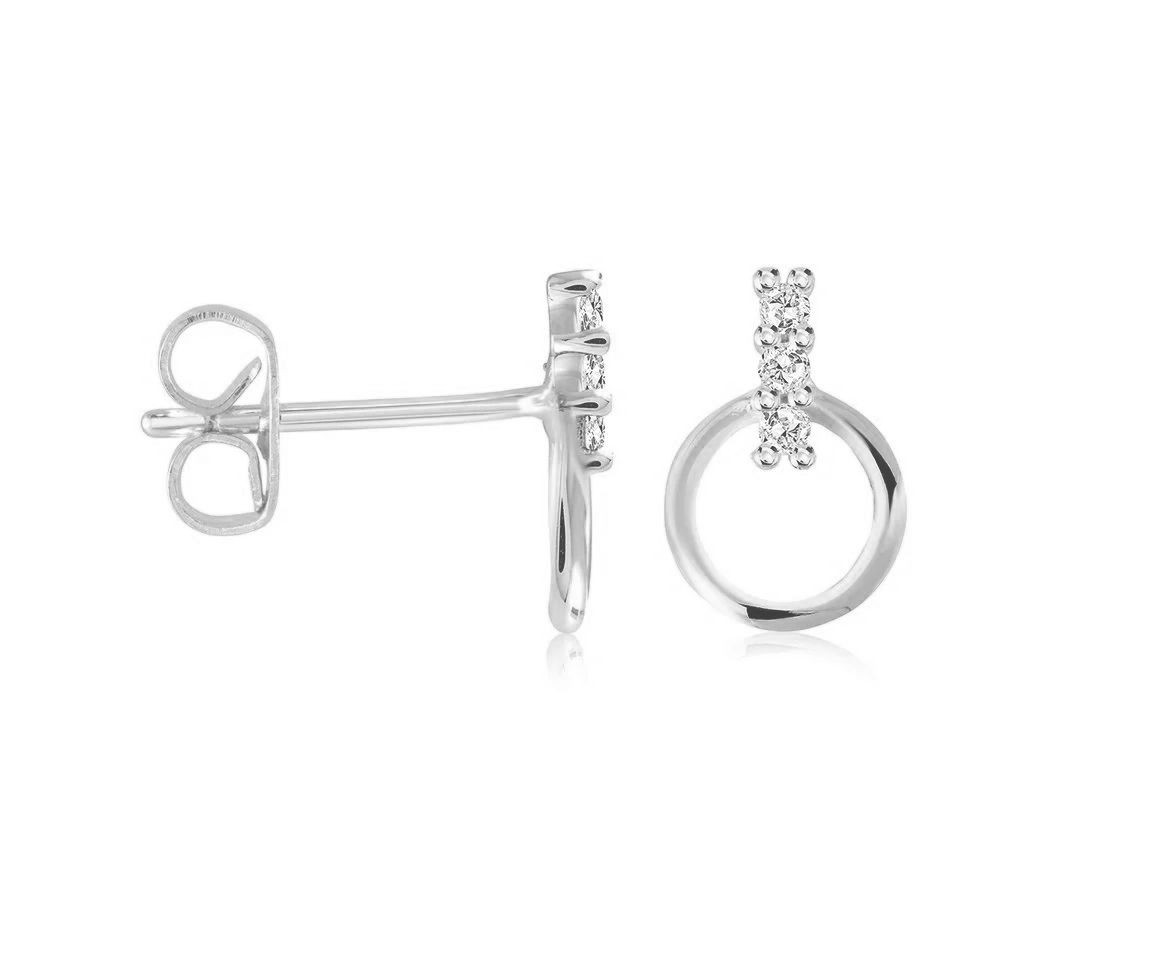 BOUCLES FIXES CERCLE AJOURÉ EN ACIER SERTIES DE CUBIQUES ZIRCONIAS - IG SEA404 - VELORIA