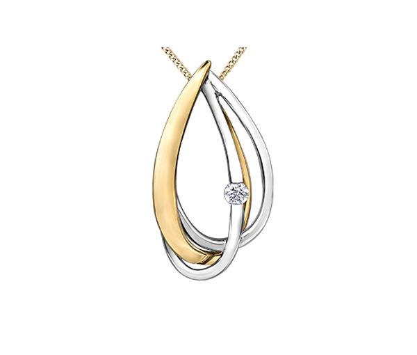 PENDENTIF EN OR 10K 2 TONS SERTI D'UN DIAMANT CANADIEN - CR AM387 - DIAMANT CANADIEN