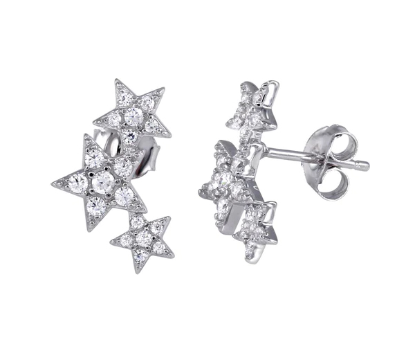 BOUCLES TOMBÉE D'ÉTOILES EN ARGENT RHODIÉ SERTIES DE CUBIQUES ZIRCONIAS - SP BGE00573RH - BIJOUX D'IMPORTATION