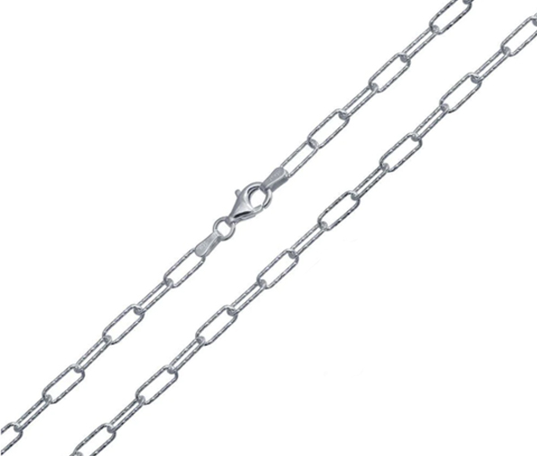 CHAINE EN ARGENT RHODIÉ À MAILLE PAPERCLIP TAILL DIAMANT - SP VGC21/20 - BIJOUX D'IMPORTATION