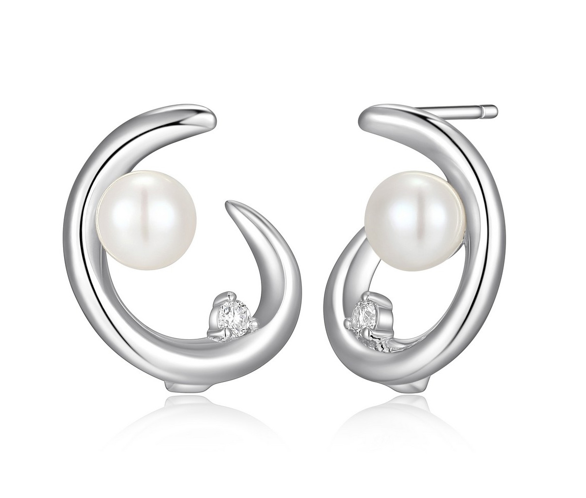 BOUCLES EN ARGENT RHODIÉ SERTIES DE PERLES D'EAU DOUCE ET DE MOISSANITES - PJ R2LCR34558 - ELLE
