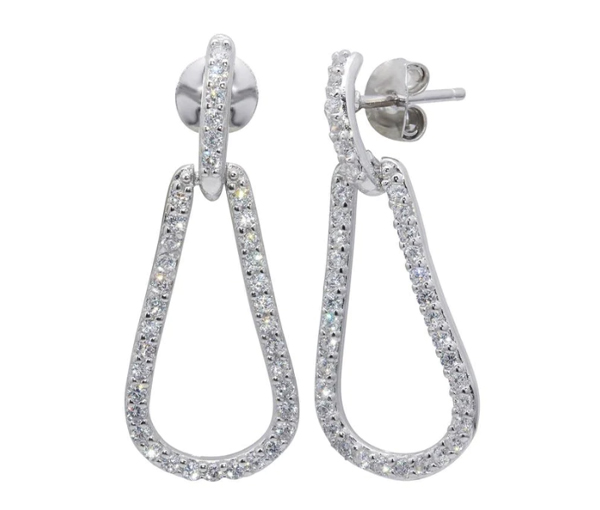 BOUCLES EN ARGENT RHODIÉ SERTIES DE CUBIQUES ZIRCONIAS - SP BGE00397 - BIJOUX D'IMPORTATION
