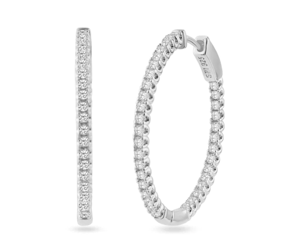 BOUCLES HUGGIES EN ARGENT RHODIÉ SERTIES DE CUBIQUES ZIRCONIAS - SP STE01341 - BIJOUX D'IMPORTATION