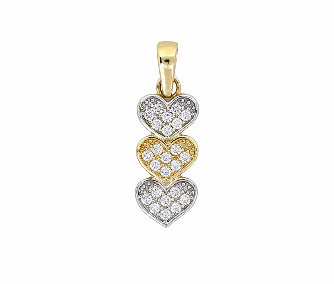 PENDENTIF 3 COEURS AVEC CUBIQUES ZIRCONIAS - MB COEUR94 - BIJOUX D'IMPORTATION