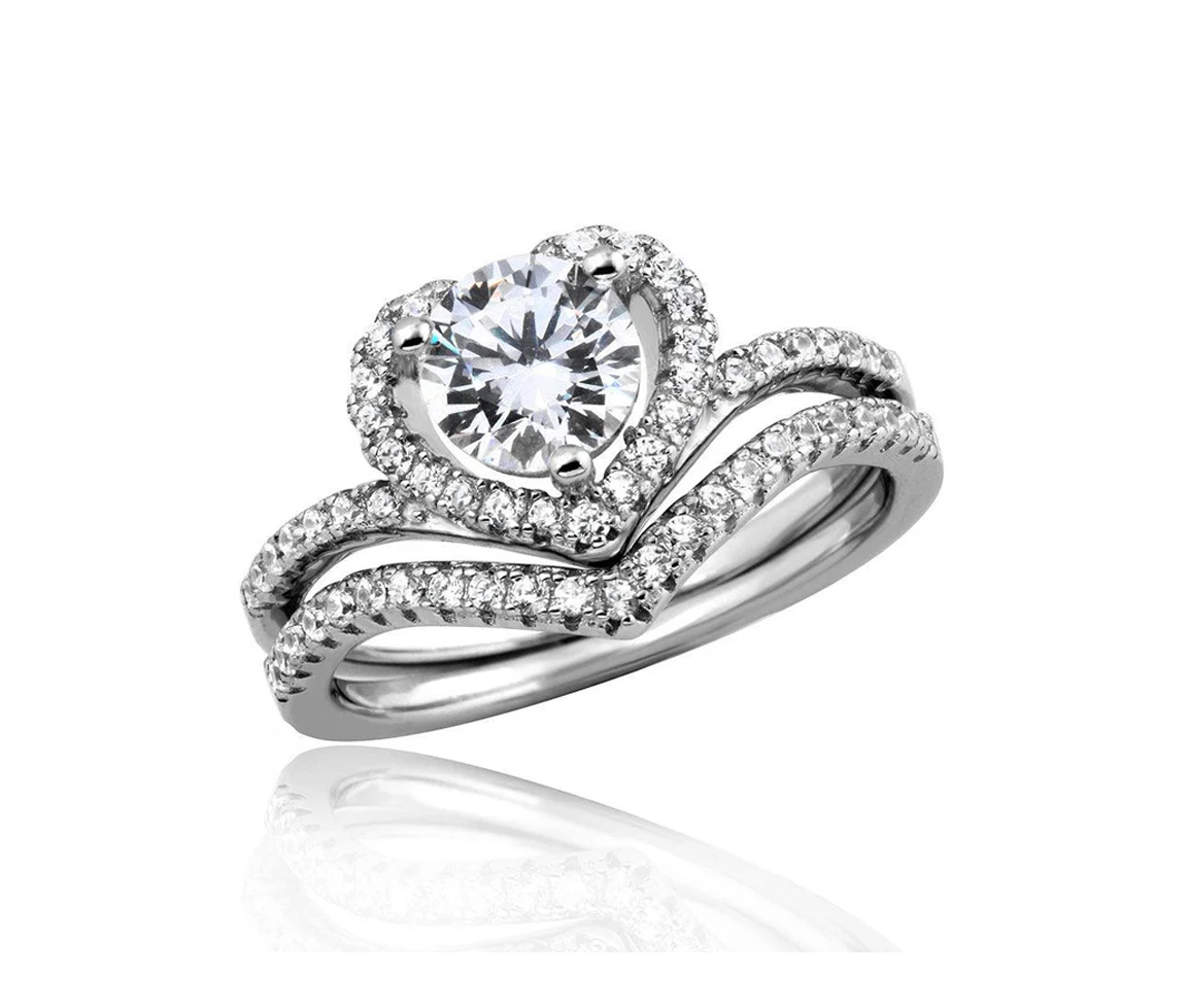 SET ALLIANCES EN ARGENT RHODIÉ SERTI DE CUBIQUES ZIRCONIAS - SP STR01051/7 - BIJOUX D'IMPORTATION