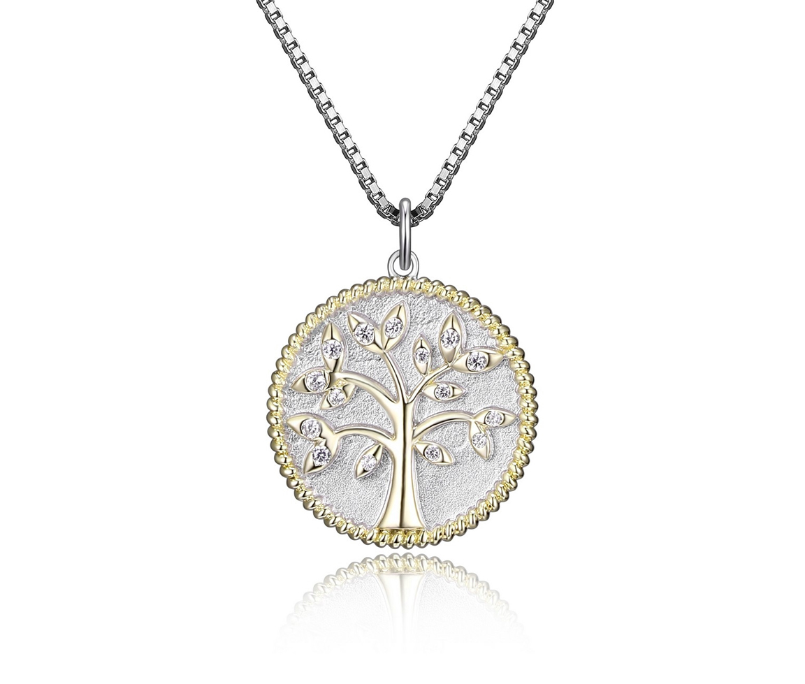 COLLIER EN ARGENT RHODIÉ/PVD OR 2 TONS ARBRE DE VIE SERTI DE CUBIQUES ZIRCONIAS - PJ R0A987001Z - REIGN