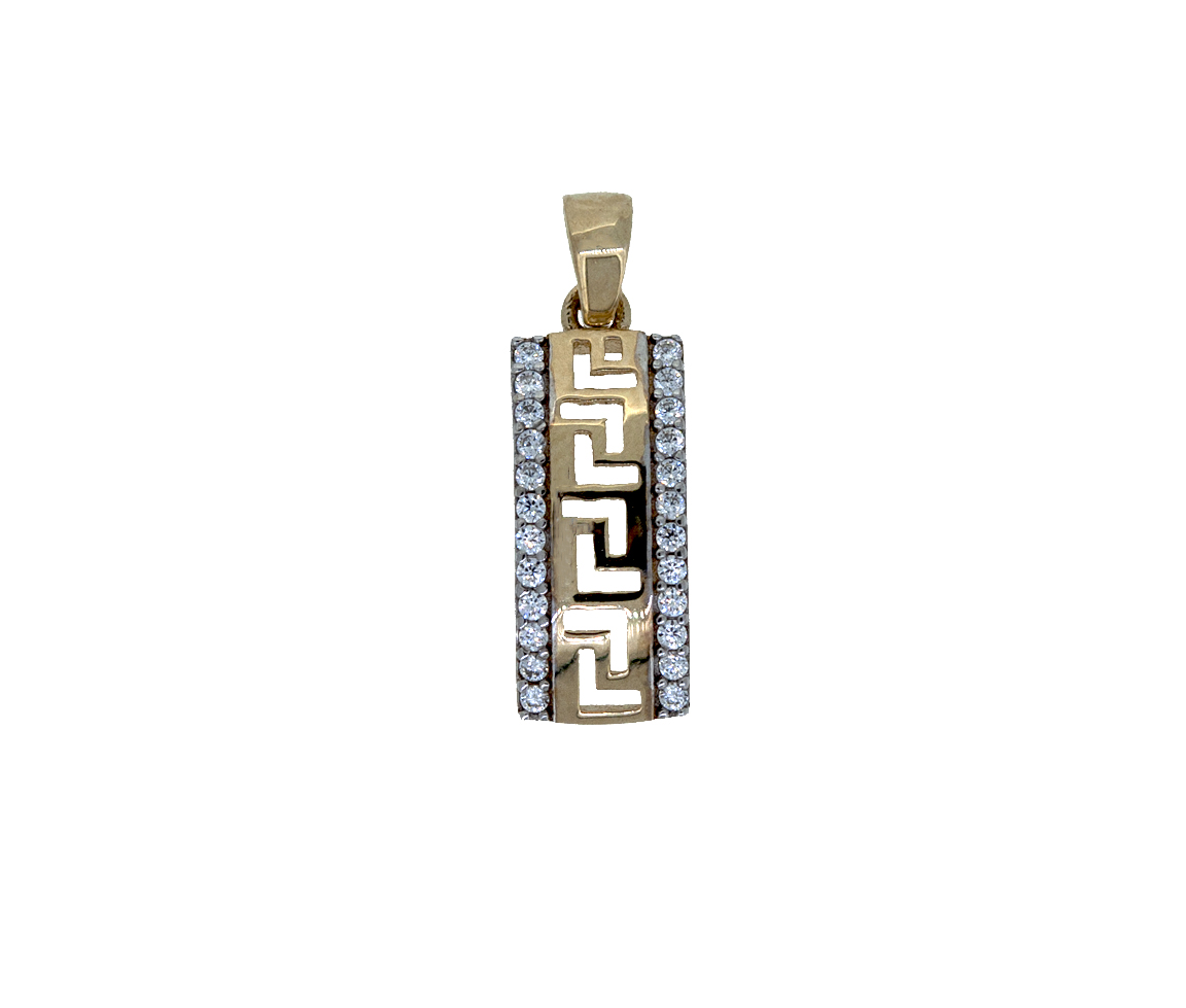 PENDENTIF EN OR 10K 2 TONS À MOTIF VERSACE SERTI DE CUBIQUES ZIRCONIAS - S PEN02 - BIJOUX D'IMPORTATION
