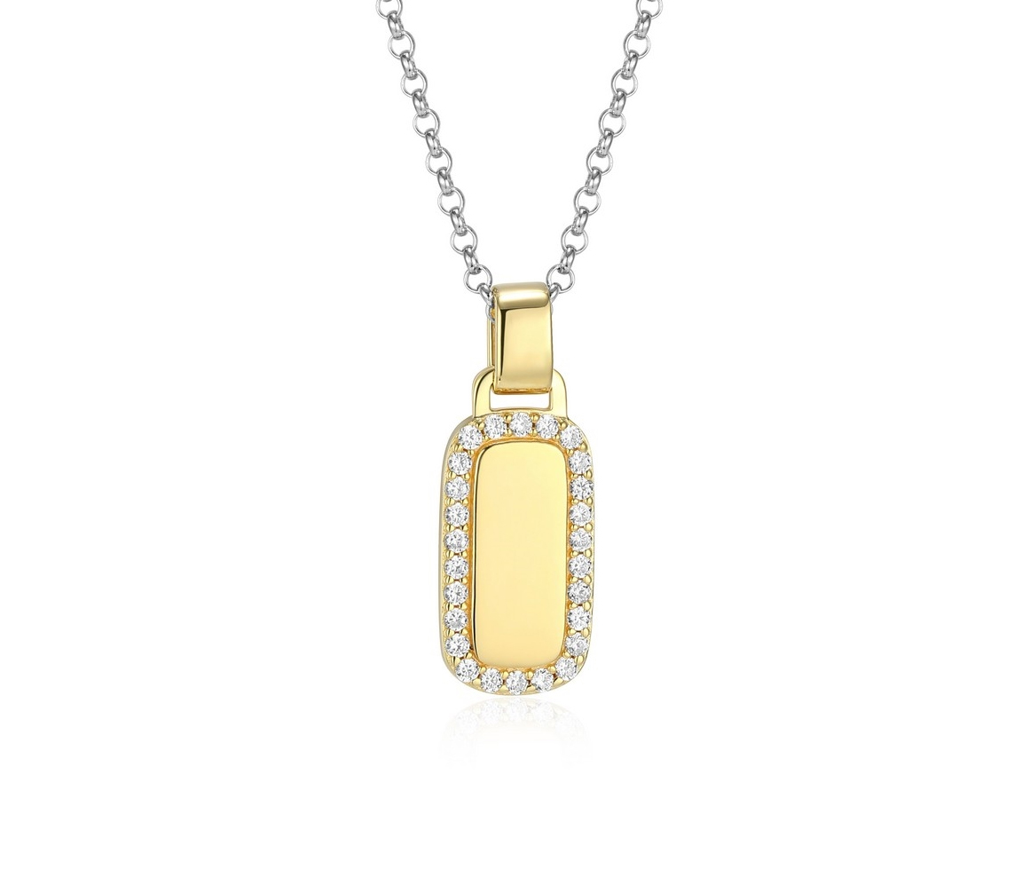 PENDENTIF DOG TAG EN ARGENT RHODIÉ/PVD OR 2 TONS SERTI DE CUBIQUES ZIRCONIAS - PJ R0LC009746 - ELLE