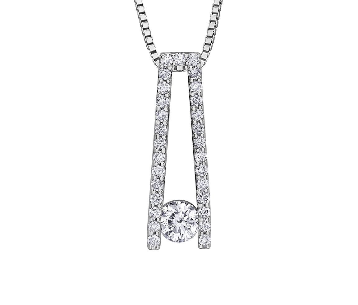 PENDENTIF EN OR 10K BLANC SERTI D'UN DIAMANT CANADIEN ET DE DIAMANTS - CR AM577 - DIAMANT CANADIEN