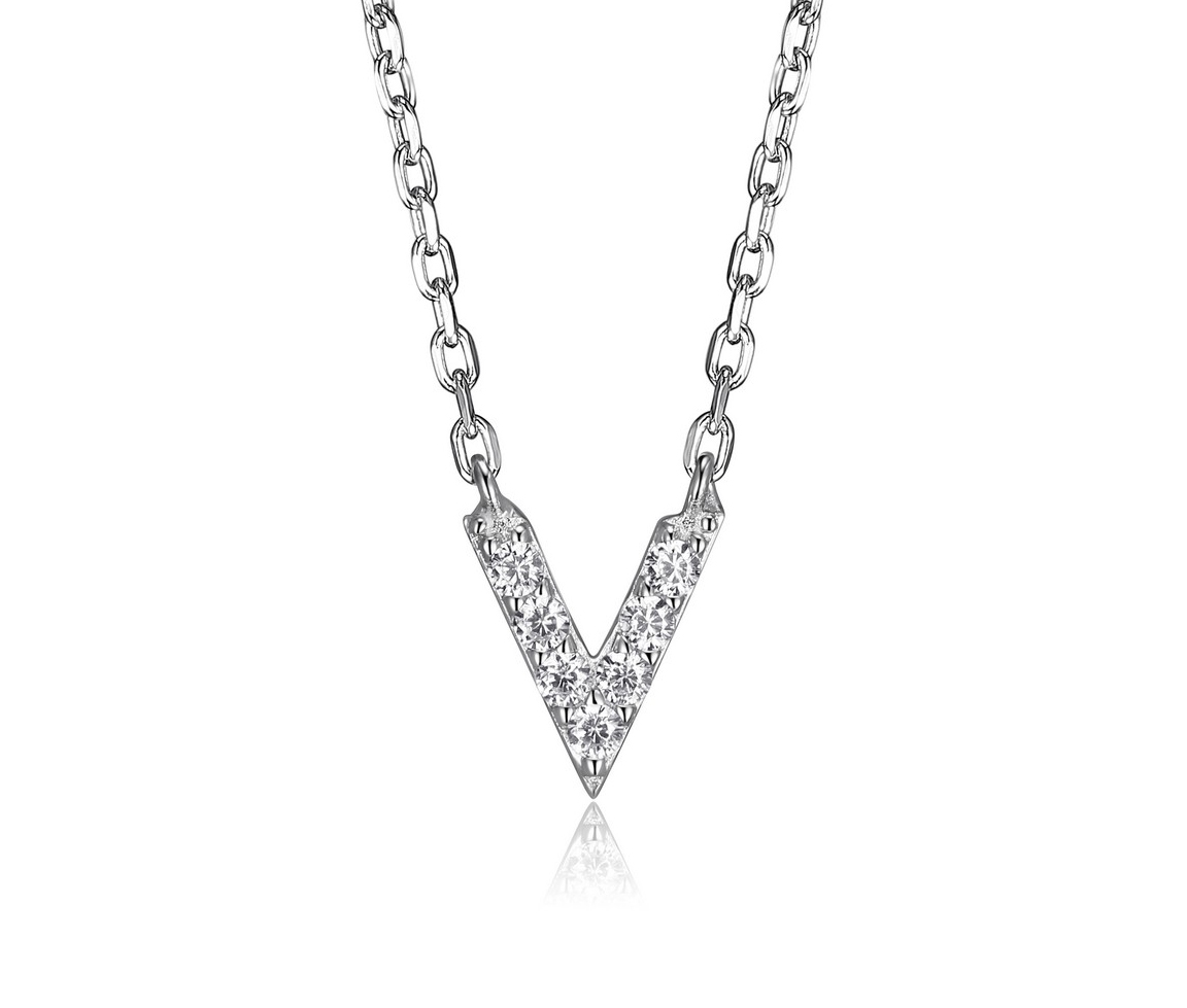 COLLIER EN ARGENT RHODIÉ AVEC V SERTI DE CUBIQUES ZIRCONIAS - PJ R0A95S0018 - REIGN