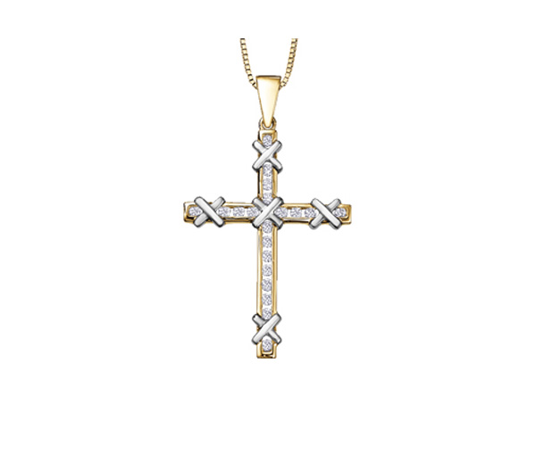PENDENTIF CROIX EN OR 10K 2 TONS SERTI DE DIAMANTS - CR DD2419 - BIJOUX CANADIEN