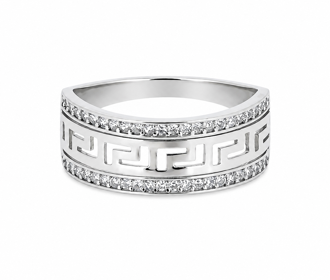 BAGUE À MOTIF GREC AVEC CZ - SC BDVER01 - BIJOUX D'IMPORTATION