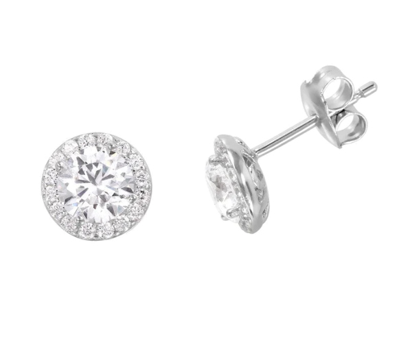BOUCLES EN ARGENT RHODIÉ STUD SERTIES DE CUBIQUES ZIRCONIAS - SP GME00010RH - BIJOUX D'IMPORTATION