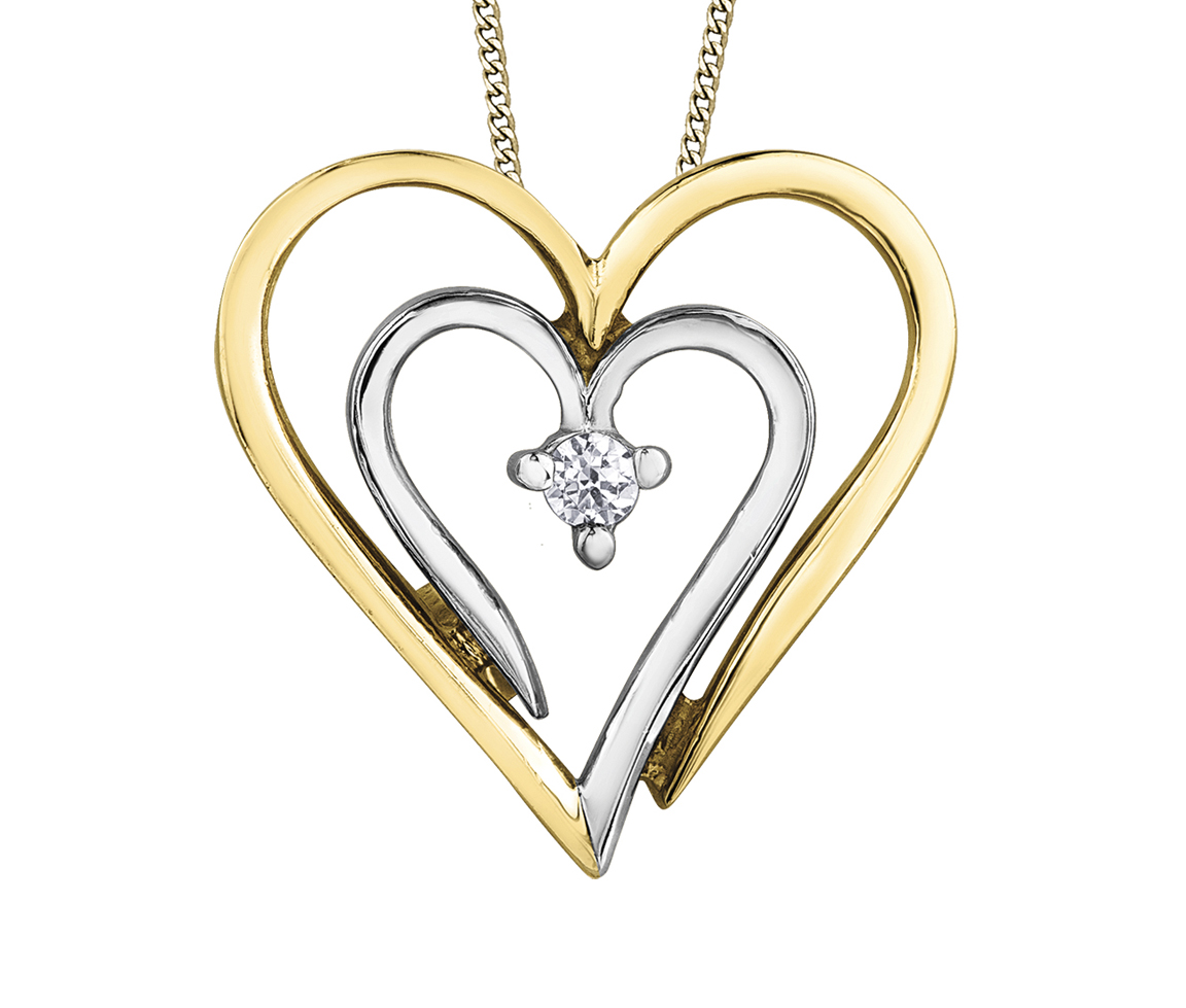 PENDENTIF COEUR EN OR 10K 2 TONS SERTI D'UN DIAMANT CANADIEN - CR AM521 - DIAMANT CANADIEN