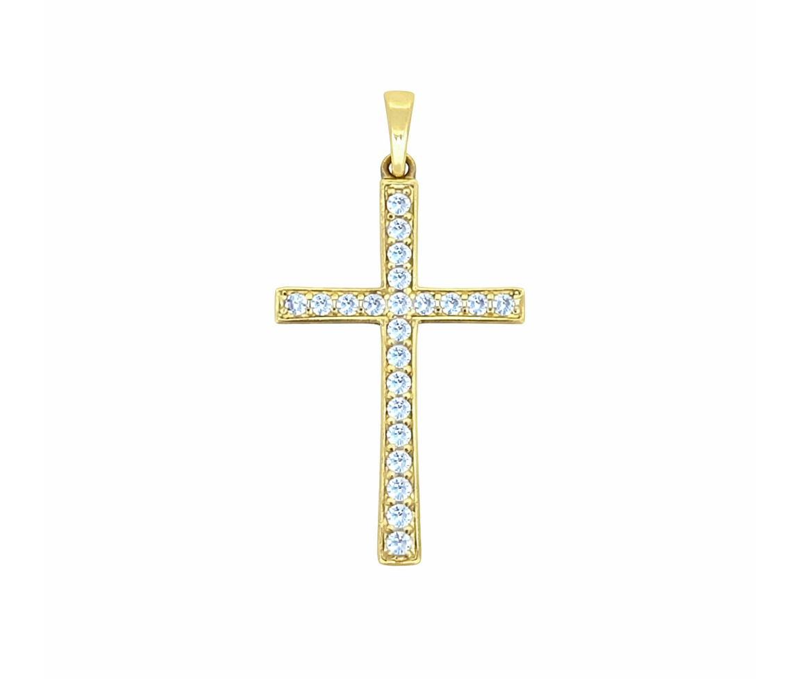 PENDENTIF CROIX EN OR JAUNE SERTI DE CUBIQUES ZIRCONIAS - MB CROIX62 - BIJOUX D'IMPORTATION