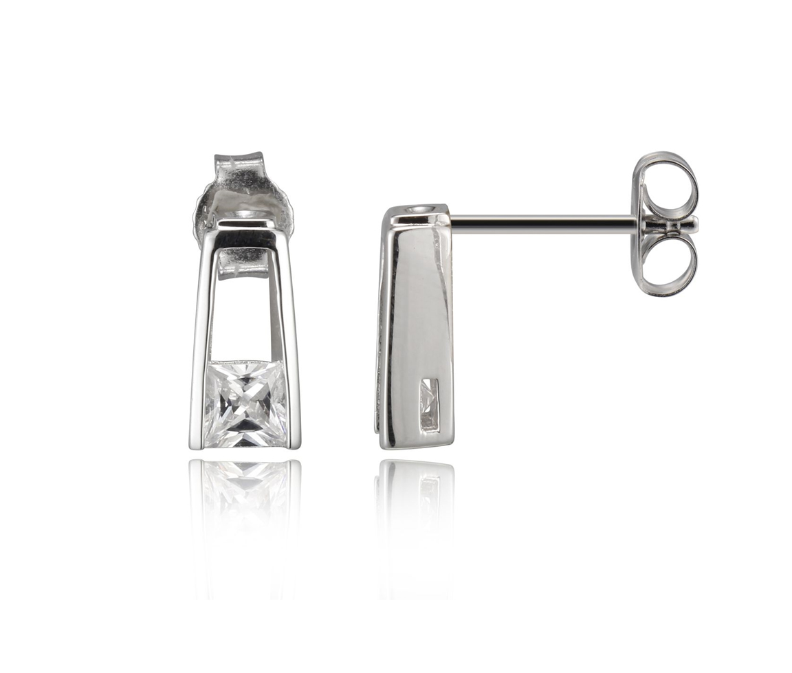 BOUCLES ELLE EN ARGENT RHODIÉ SERTIES DE CUBIQUES ZIRCONIAS PRINCESSES - PJ R2LBMJ0058 - ELLE