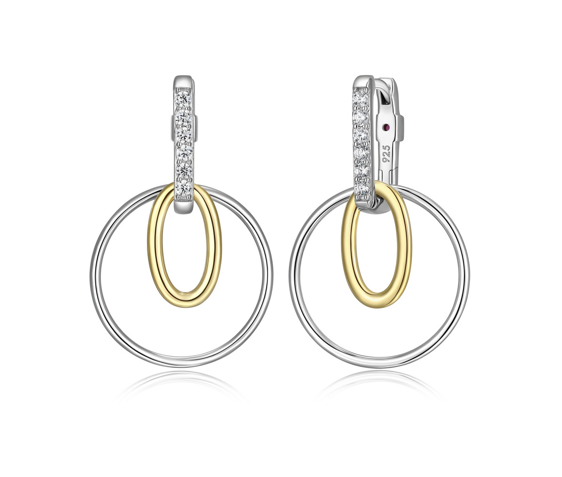 BOUCLES ELLE EN ARGENT/PVD OR 2 TONS SERTIES DE CUBIQUES ZIRCONIAS - PJ R2LCQY0027 - ELLE