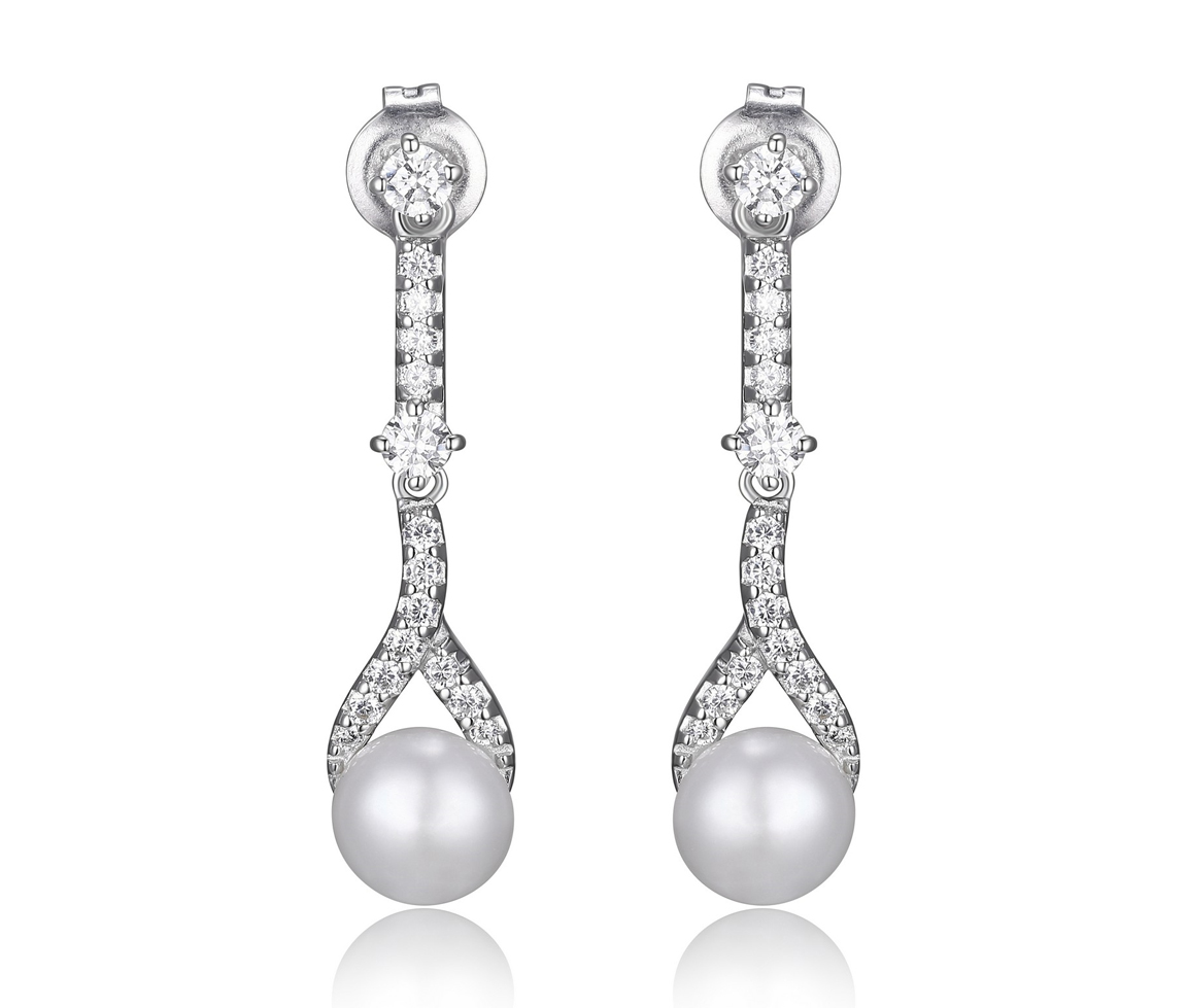 BOUCLES EN ARGENT RHODIÉ AVEC PERLES ET CZ - PJ R2APDU9600 - REIGN