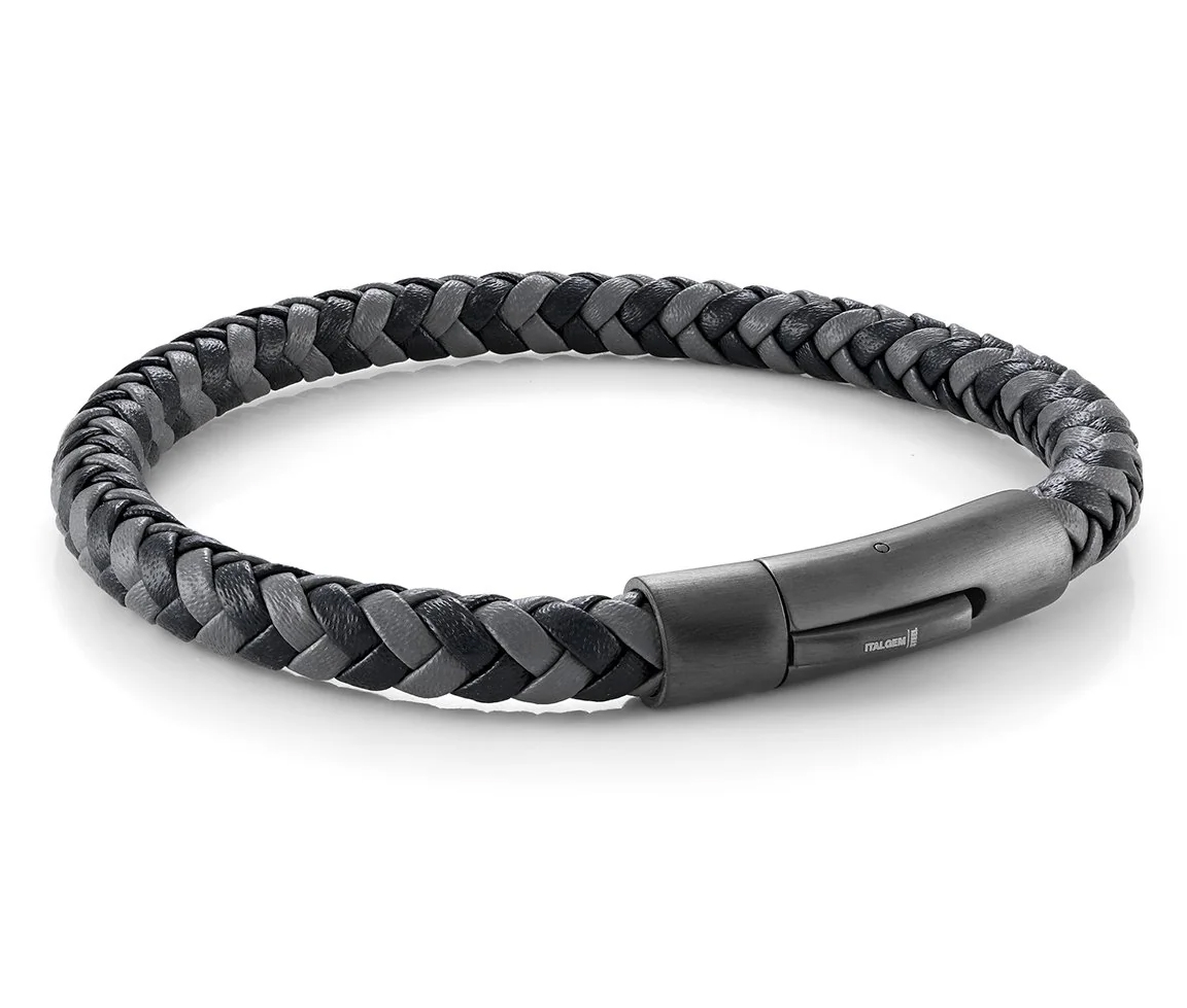 BRACELET CUIR TRESSÉ AVEC FERMOIR EN ACIER/PVD GUNMETAL - IG SLB649 - ITALGEM