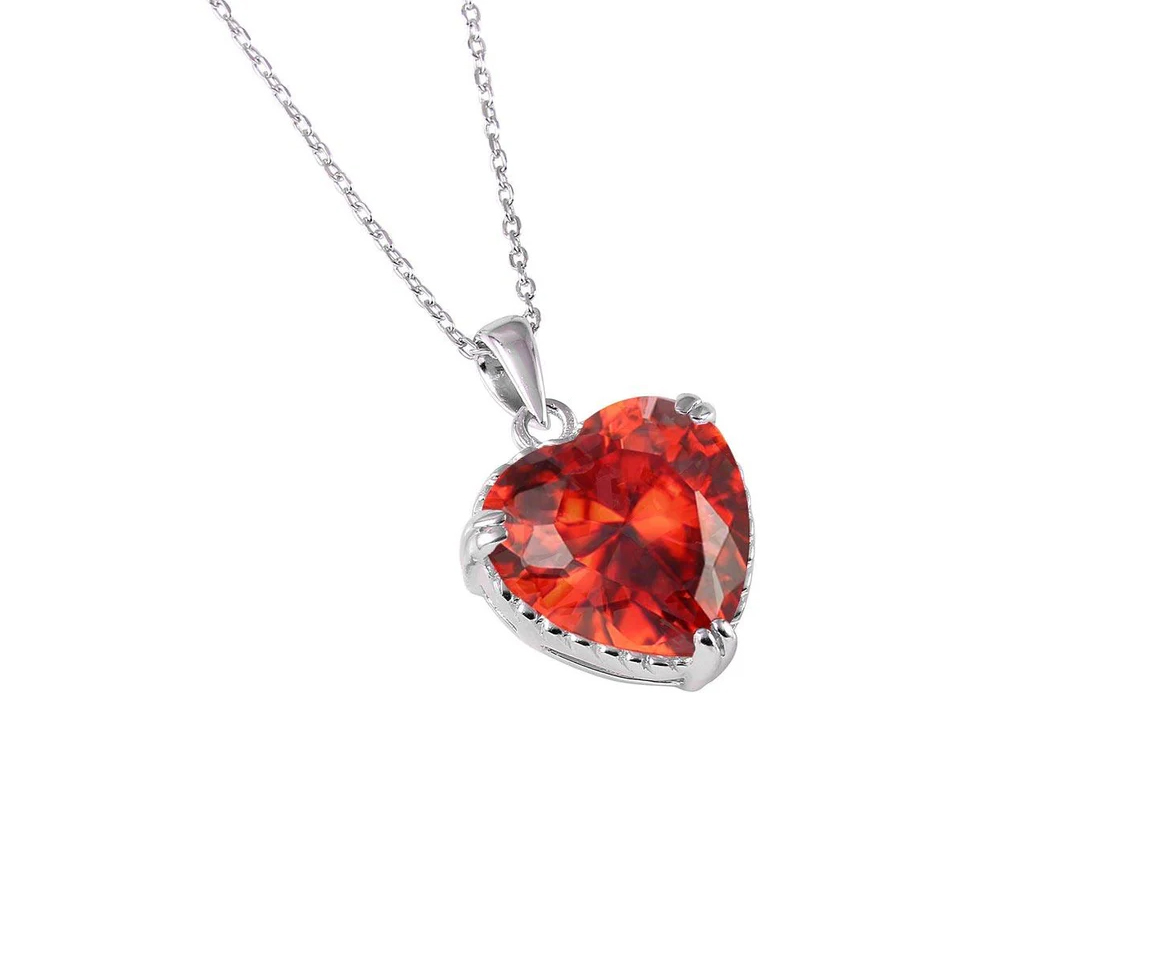 PENDENTIF COEUR EN ARGENT RHODIÉ SERTI D'UN CUBIQUE ZIRCONIA ROUGE - SP BGP00732 - BIJOUX D'IMPORTATION