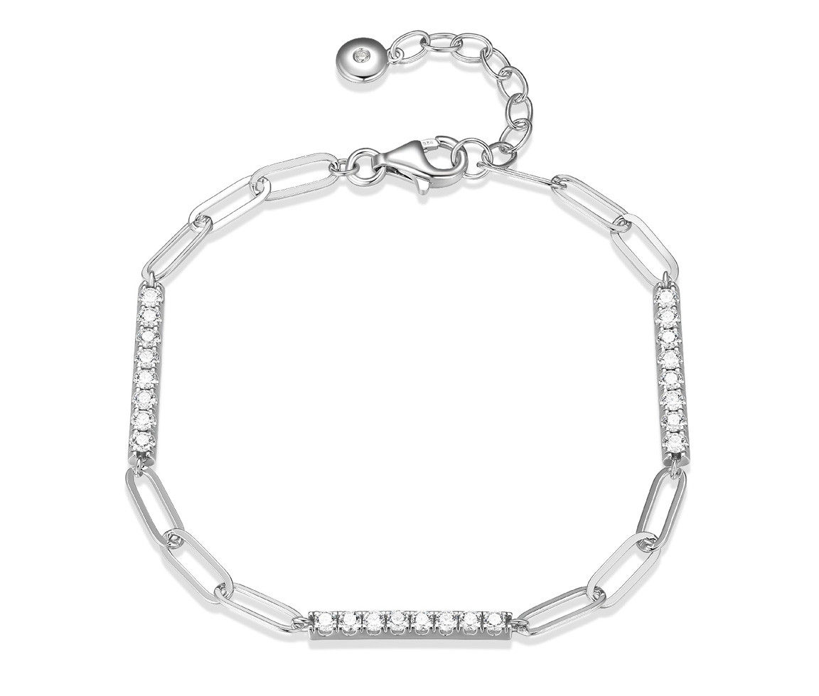 BRACELET EN ARGENT RHODIÉ PAPERCLIP ET BARRES SERTIES DE CUBIQUES ZIRCONIAS - PJ R1AC9J004Q - REIGN