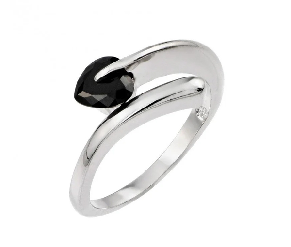 BAGUE EN ARGENT RHODIÉ SERTI D'UN CUBIQUE ZIRCONIA NOIR EN FORME DE COEUR - SP BGR00864/5 - BIJOUX D'IMPORTATION