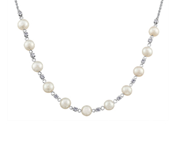 COLLIER EN OR 14K BLANC SERTI DE PERLES D'EAU DOUCE ET DE DIAMANTS CANADIENS - CR ML914WPEA - BIJOUX CANADIEN