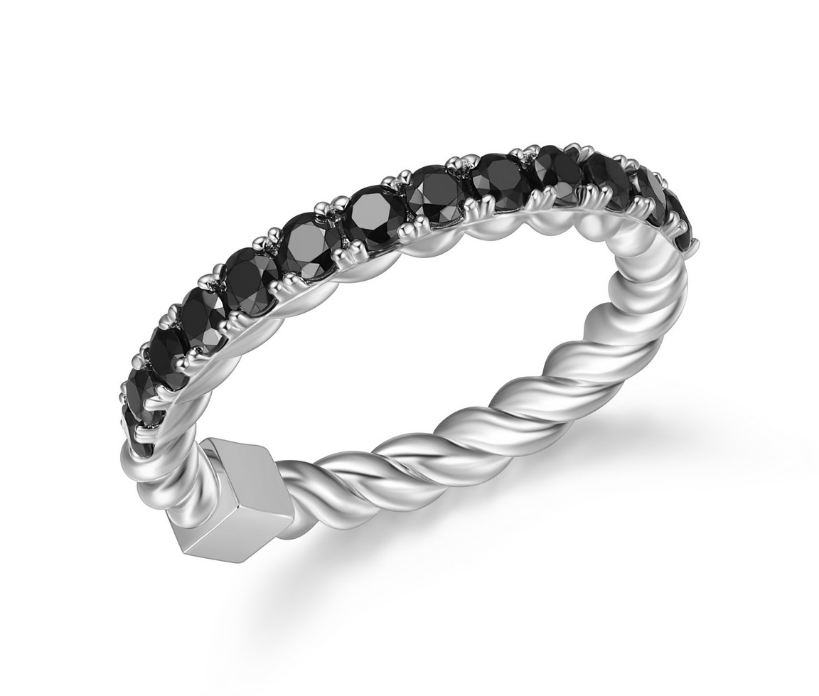 JONC SEMI-ÉTERNITÉ EN ARGENT RHODIÉ SERTI DE CUBIQUES ZIRCONIAS NOIRS - PJ R4LAE3GHAC - ELLE