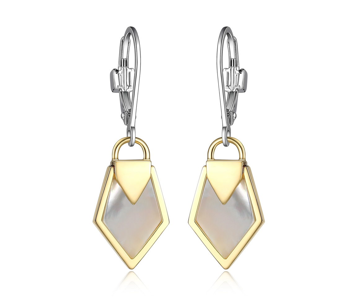 BOUCLES ELLE EN ARGENT RHODIÉ/PVD OR 2 TONS SERTIES DE NACRE DE PERLE - PJ 32LCGJA903 - ELLE