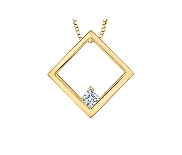 PENDENTIF CUBE 3D EN OR 14K SERTI D'UN DIAMANT CANADIEN - CR ML808Y - DIAMANT CANADIEN