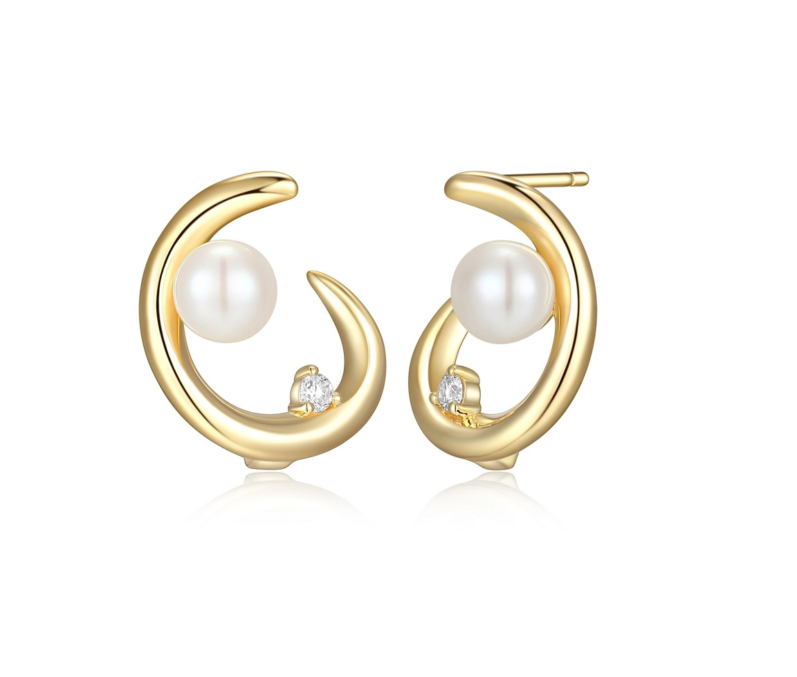 BOUCLES ELLE EN ARGENT/PVD OR SERTIES DE PERLES D'EAU DOUCE ET DE MOISSANITES - PJ 32LCR34558 - ELLE