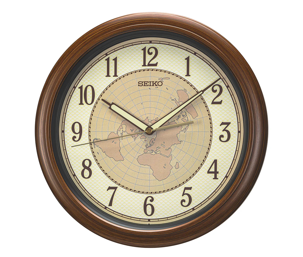 HORLOGE MURALE SEIKO AVEC LA CARTE DU MONDE AU CENTRE - OD QXA825B - SEIKO