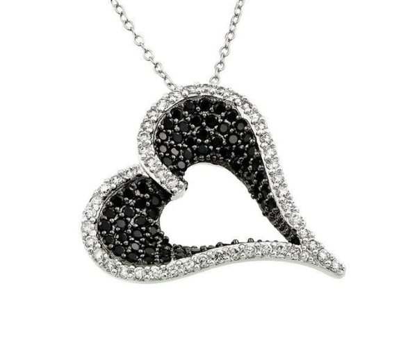 PENDENTID COEUR AJOURÉ EN ARGENT RHODIÉ/PVD NOIR SERTI DE CUBIQUES ZIRCONIAS - SP BGP00865 - BIJOUX D'IMPORTATION