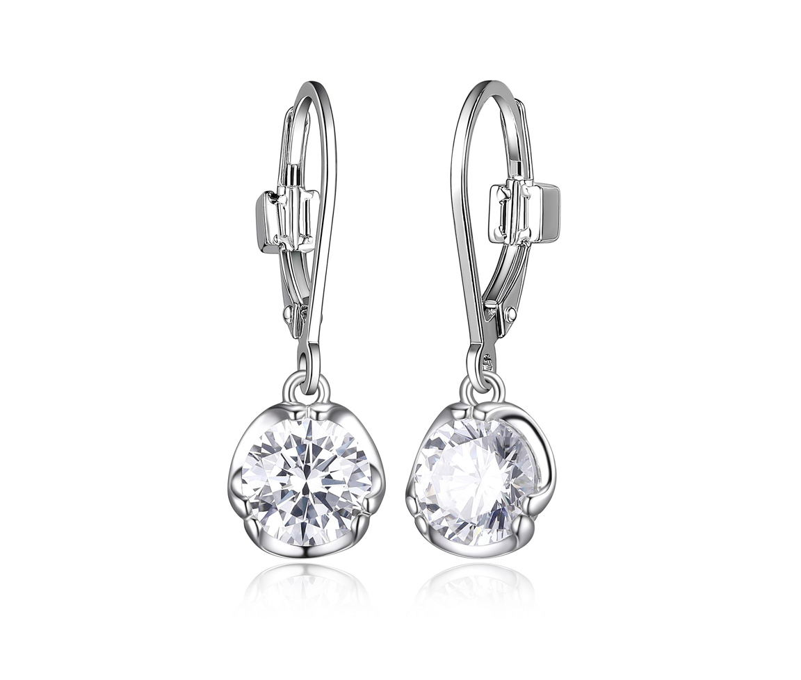 BOUCLES EN ARGENT RHODIÉ SERTIES DE CUBIQUES ZIRCONIAS AVEC ATTACHES FRANÇAISES - PJ R2LCF90003 - ELLE