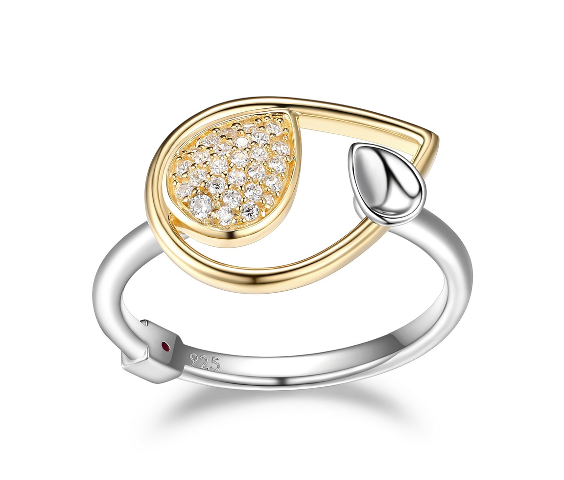 BAGUE À MOTIF FEUILLE EN ARGENT RHODIÉ/PVD OR 2 TONS SERTIE DE CUBIQUES ZIRCONIAS - PJ R4LACW00AC - ELLE