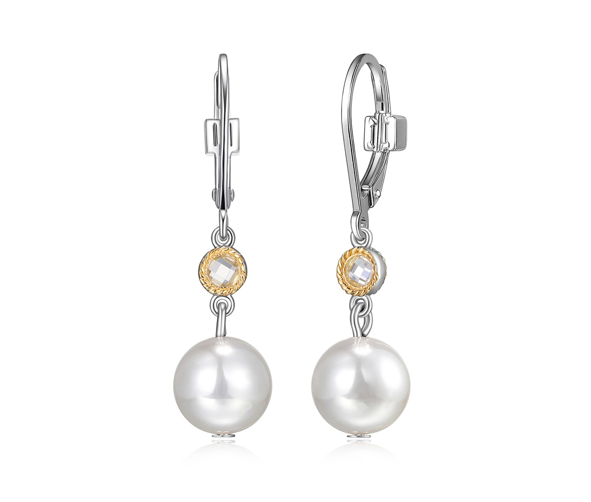 BOUCLES EN ARGENT RHODIÉ/PVD OR 2 TONS SERTIES DE PERLES ET DE CUBIQUES ZIRCONIAS - PJ R2LCJ89503 - ELLE