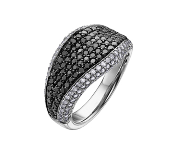 BAGUE EN OR 10K BLANC SERTIE DE DIAMANTS BLANC ET NOIRS - CR DD2446 - BIJOUX CANADIEN