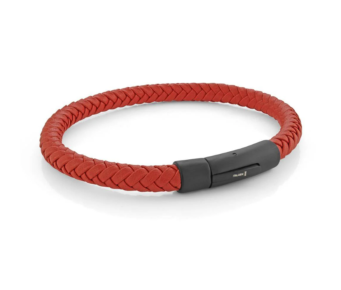 BRACELET EN ACIER/PVD NOIR ET CUIR TRESSÉ - IG SLB544/8.5 - ITALGEM