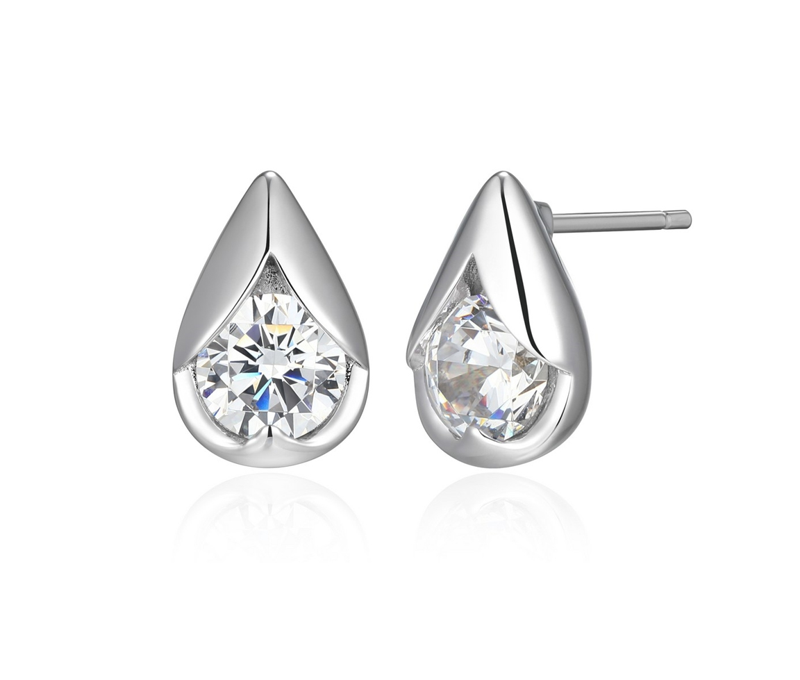 BOUCLES ELLE TULIPE EN ARGENT RHODIÉ SERTIES DE CUBIQUES ZIRCONIAS - PJ R2LCVD0058 - ELLE