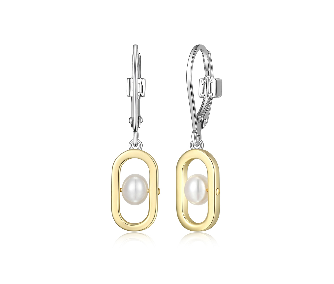 BOUCLES EN ARGENT RHODIÉ/PVD OR 2 TONS SERTIES DE PERLES DE CULTURE - PJ R2LCQ74503 - ELLE