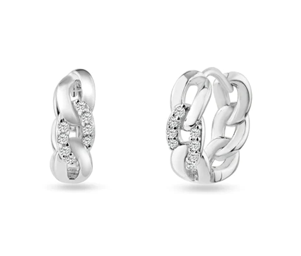 BOUCLES HUGGIES EFFET CHAINE EN ARGENT RHODIÉ SERTIES DE CUBIQUES ZIRCONIAS - SP STE01354 - BIJOUX D'IMPORTATION