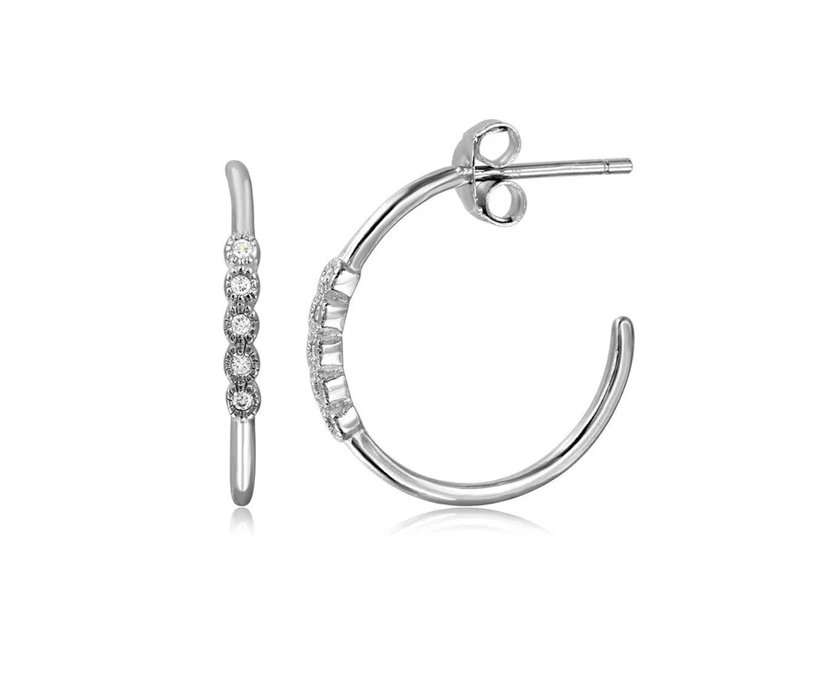 BOUCLES ANNEAUX OUVERTES EN ARGENT RHODIÉ SERTIES DE CUBIQUES ZIRCONIAS - SP STE01054 - BIJOUX D'IMPORTATION