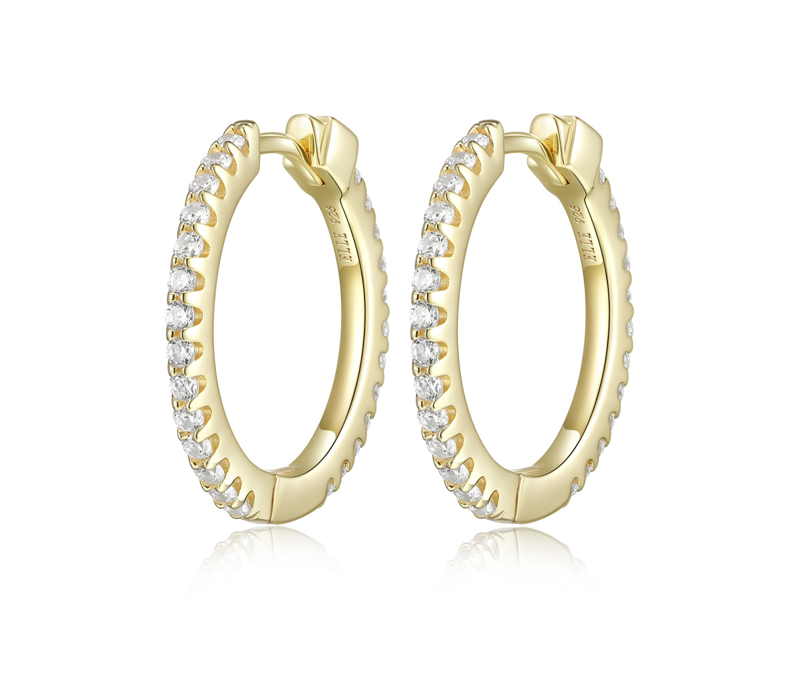 BOUCLES HUGGIES EN ARGENT/PVD OR SERTIES DE CUBIQUES ZIRCONIAS - PJ 32LCMD0027 - ELLE