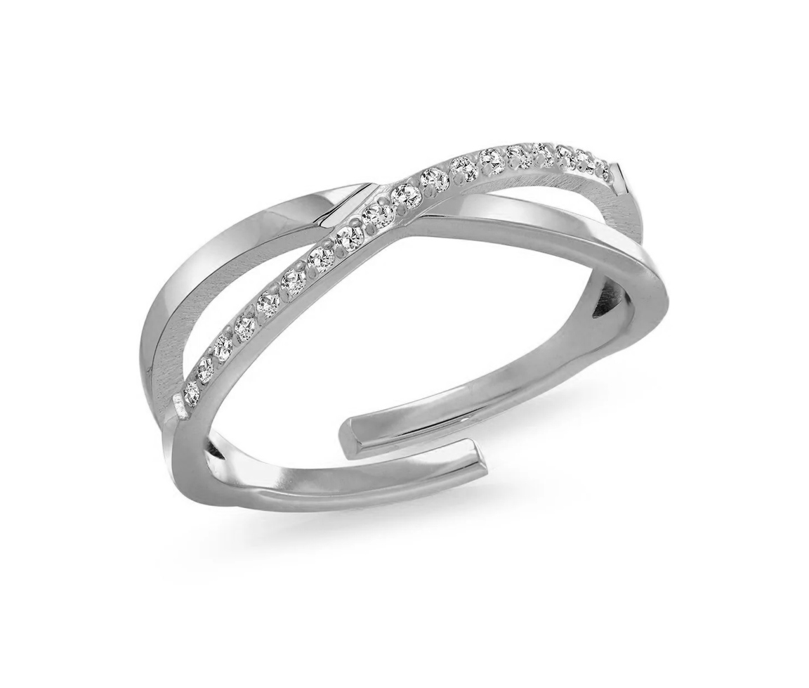 BAGUE CROISÉE EN ACIER SERTIE DE CUBIQUE ZIRCONIAS À TAILLE UNIQUE - IG SWR20 - ITALGEM