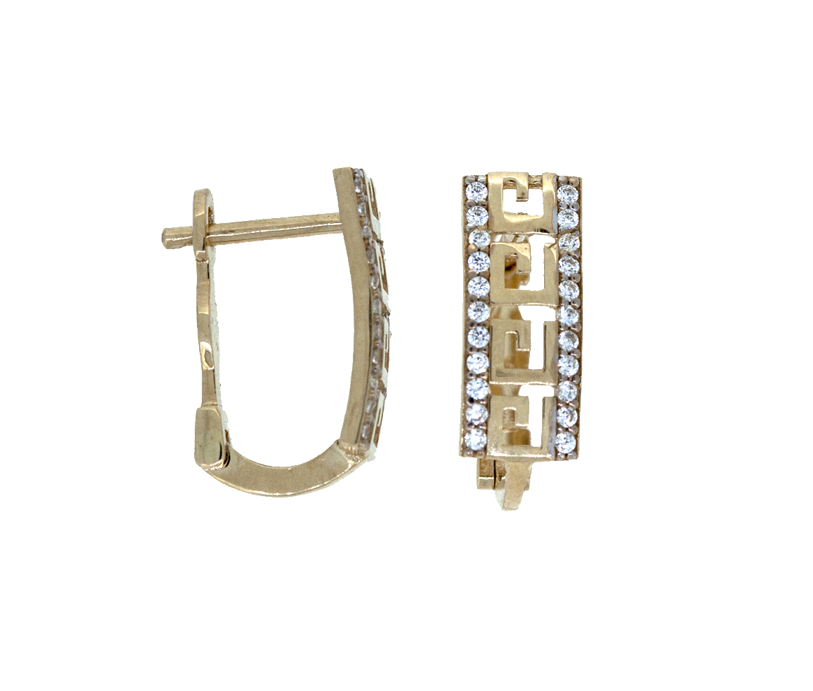 BOUCLES HUGGIES À MOTIF VERSACE EN OR 10K 2 TONS SERTIES DE CUBIQUES ZIZCONIAS - S BOU02 - BIJOUX D'IMPORTATION