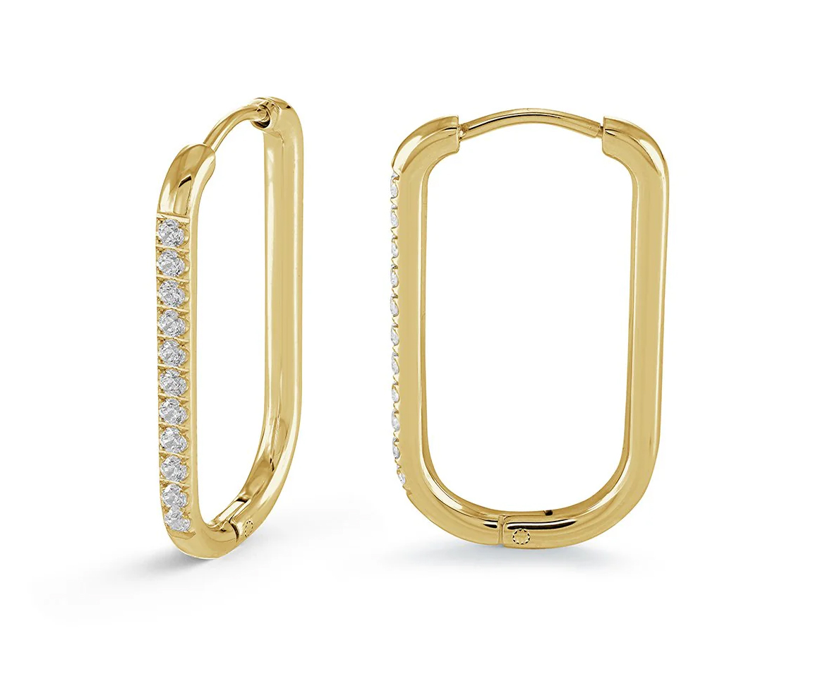 BOUCLE HUGGIES RECTANGULAIRES EN ACIER/PVD OR SERTIES DE CUBIQUES ZIRCONIAS - IG SEA415 - VELORIA