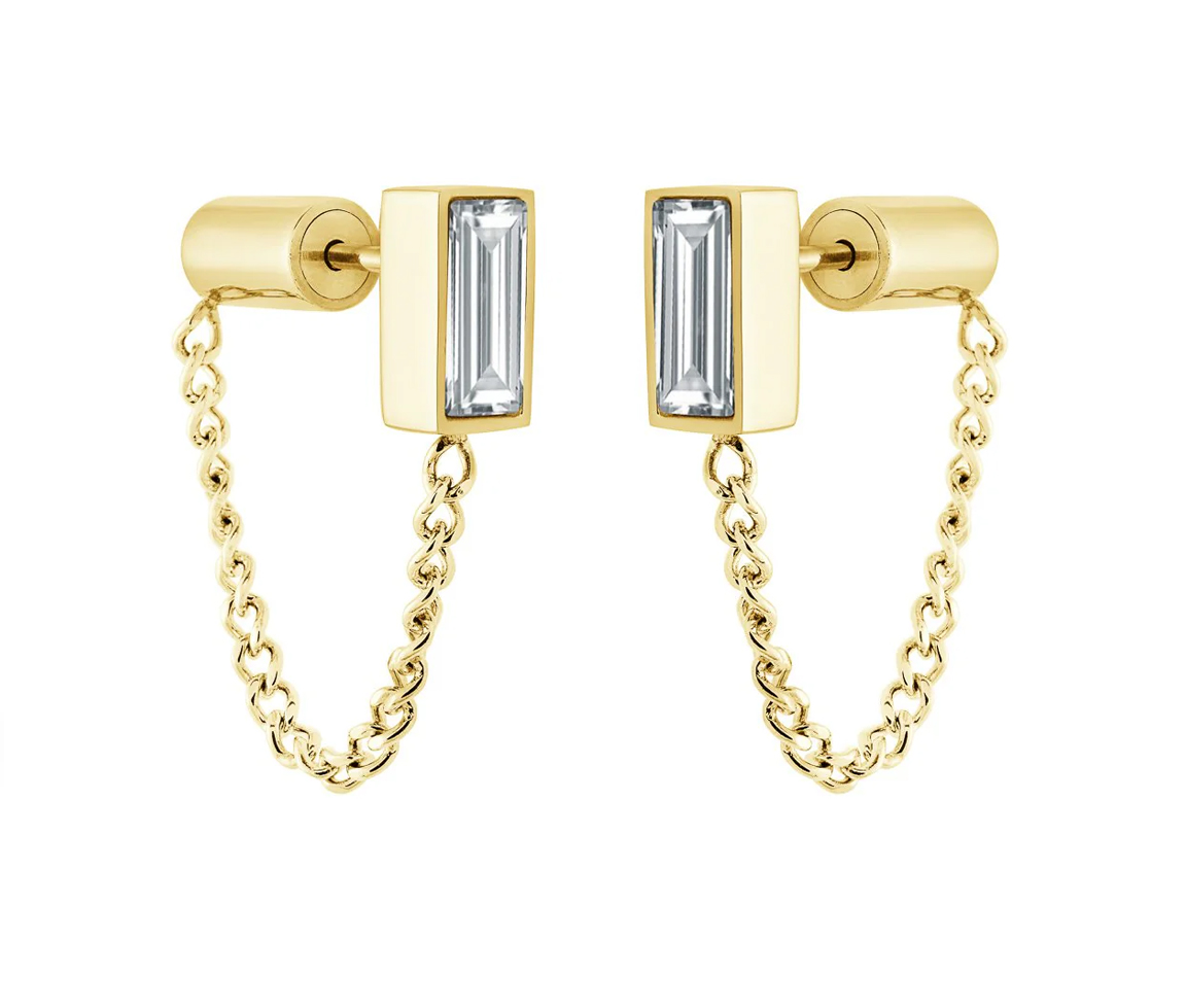 BOUCLES CHAINETTES EN ACIER/PVD OR SERTIES DE CUBIQUES ZIRCONIAS - IG SEA307 - VELORIA