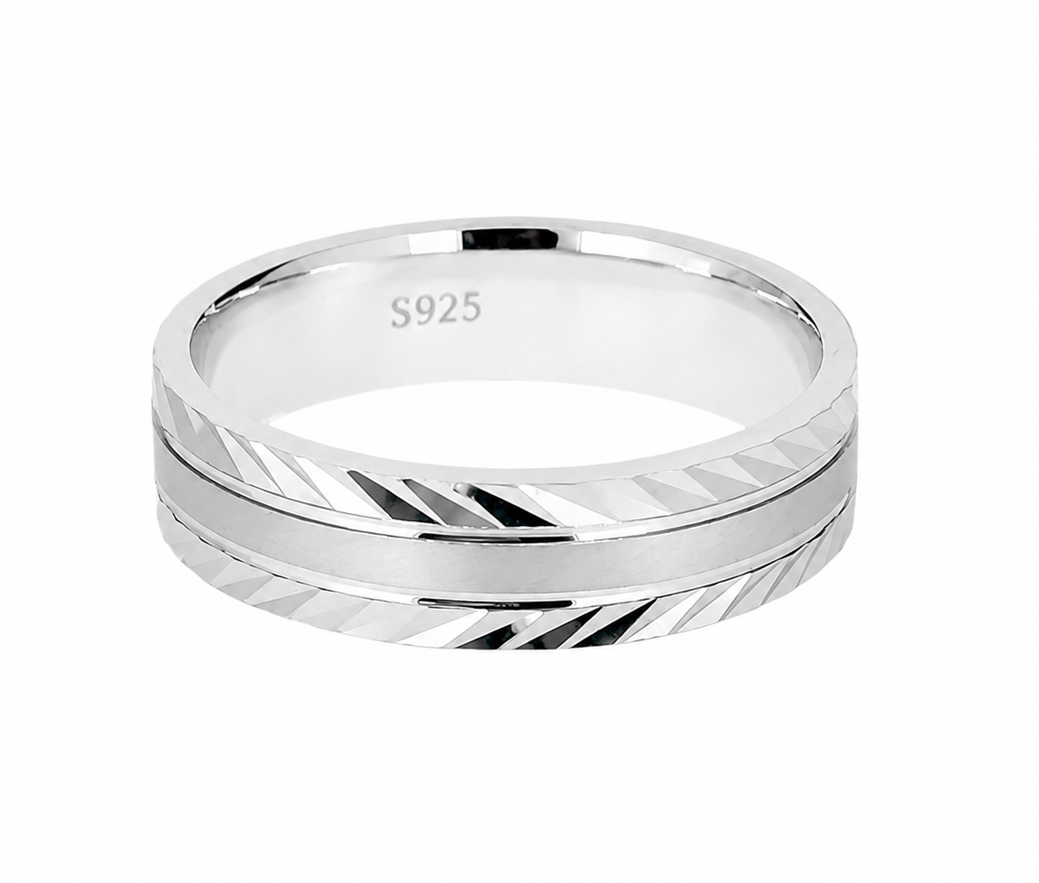JONC EN ARGENT RHODIÉ TAILLÉ DIAMANT - MB JHARG01/11 - BIJOUX D'IMPORTATION