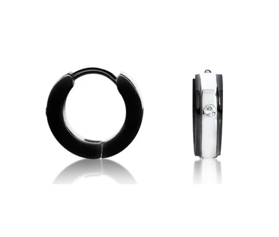 BOUCLES HUGGIES EN ACIER/PVD NOIR 2 TONS SERTIES DE CUBIQUES ZIRCONIAS - AZ SSE70 - AREZZO