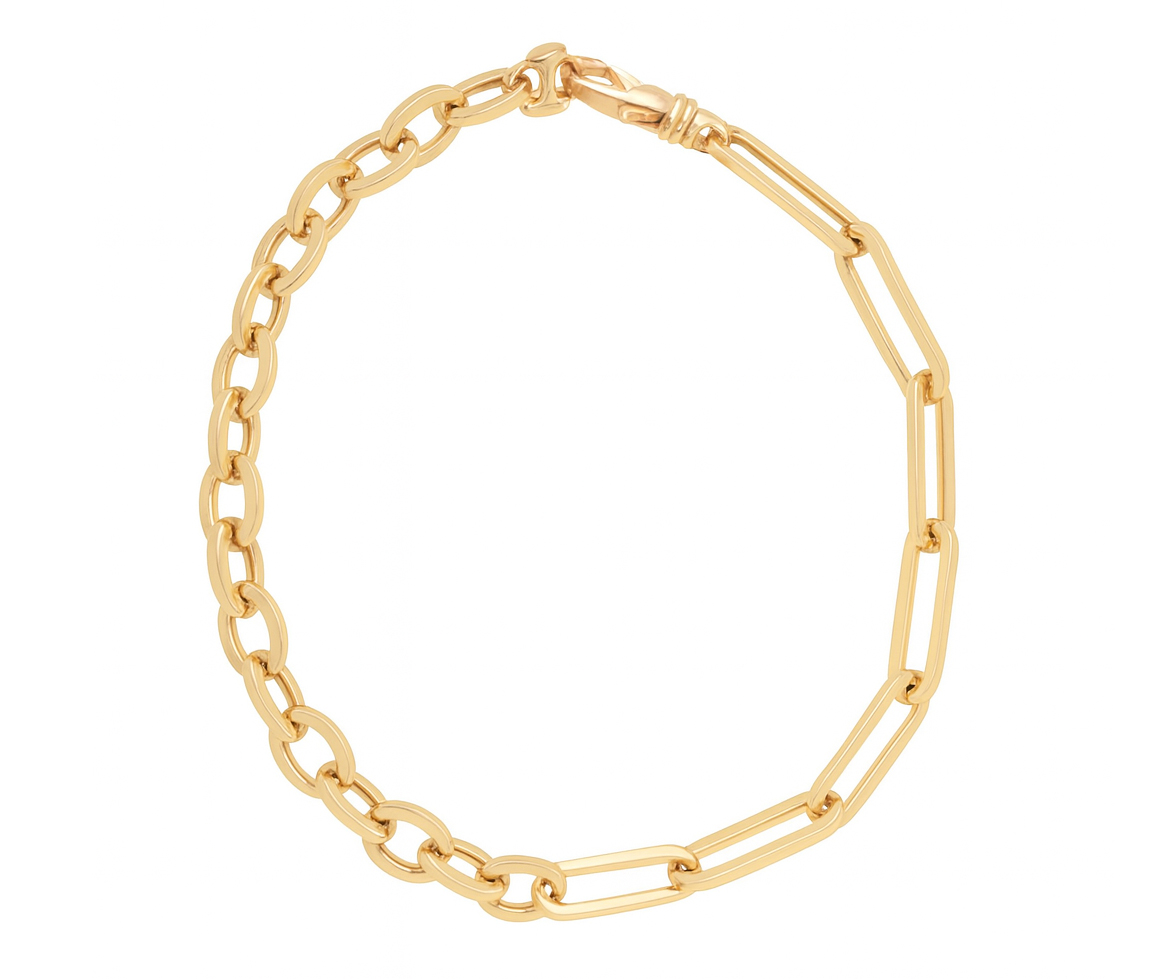 BRACELET MOITIÉ/MOITIÉ EN OR JAUNE À MAILLES PAPERCLIP ET ROLO - CB BYA56061 - CBE